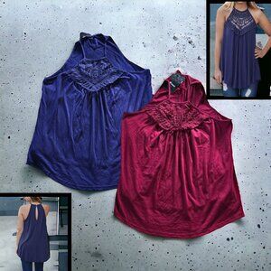 NWT SLEEVELESS LACE Tops ( 2  2X's) Off Shoulder Blue and Burgundy Tops